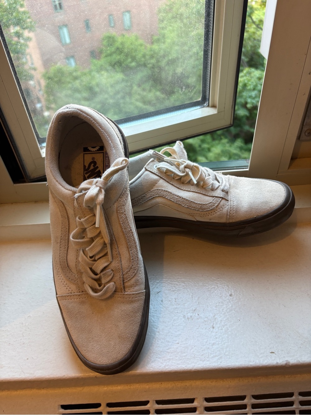 Vans Men’s Low-Top Suede Sneakers in Off-White with Dark Brown Sole